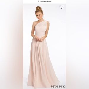 Camille La Vie One Shoulder Illusion Bridesmaid Dress - Missy Size 2 Light Pink